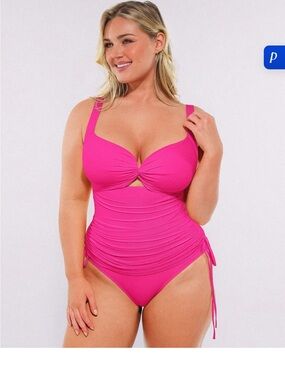 Plus Size Twist-Front One-Piece Swimsuit in Bright Pink